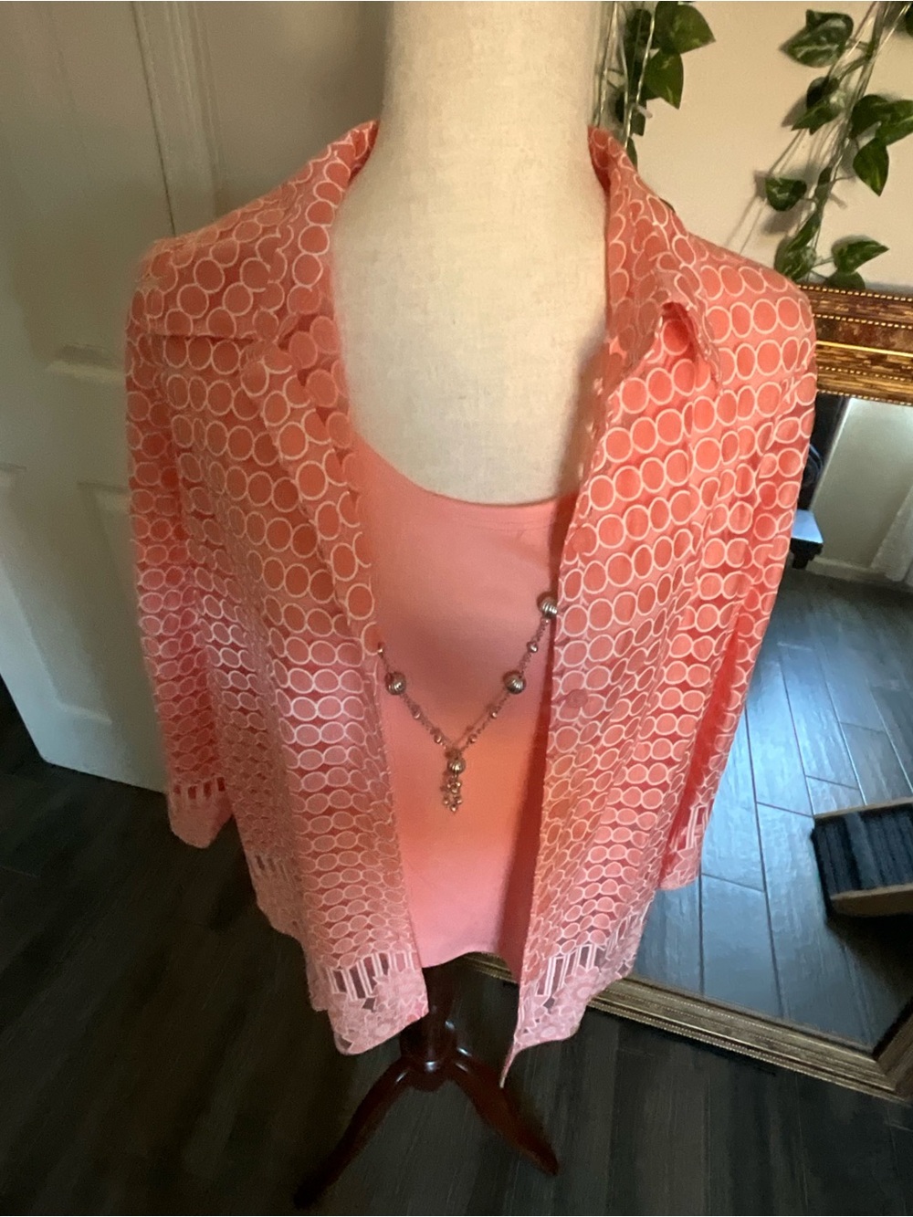 Alfred Dunner Coral Openwork Cardigan